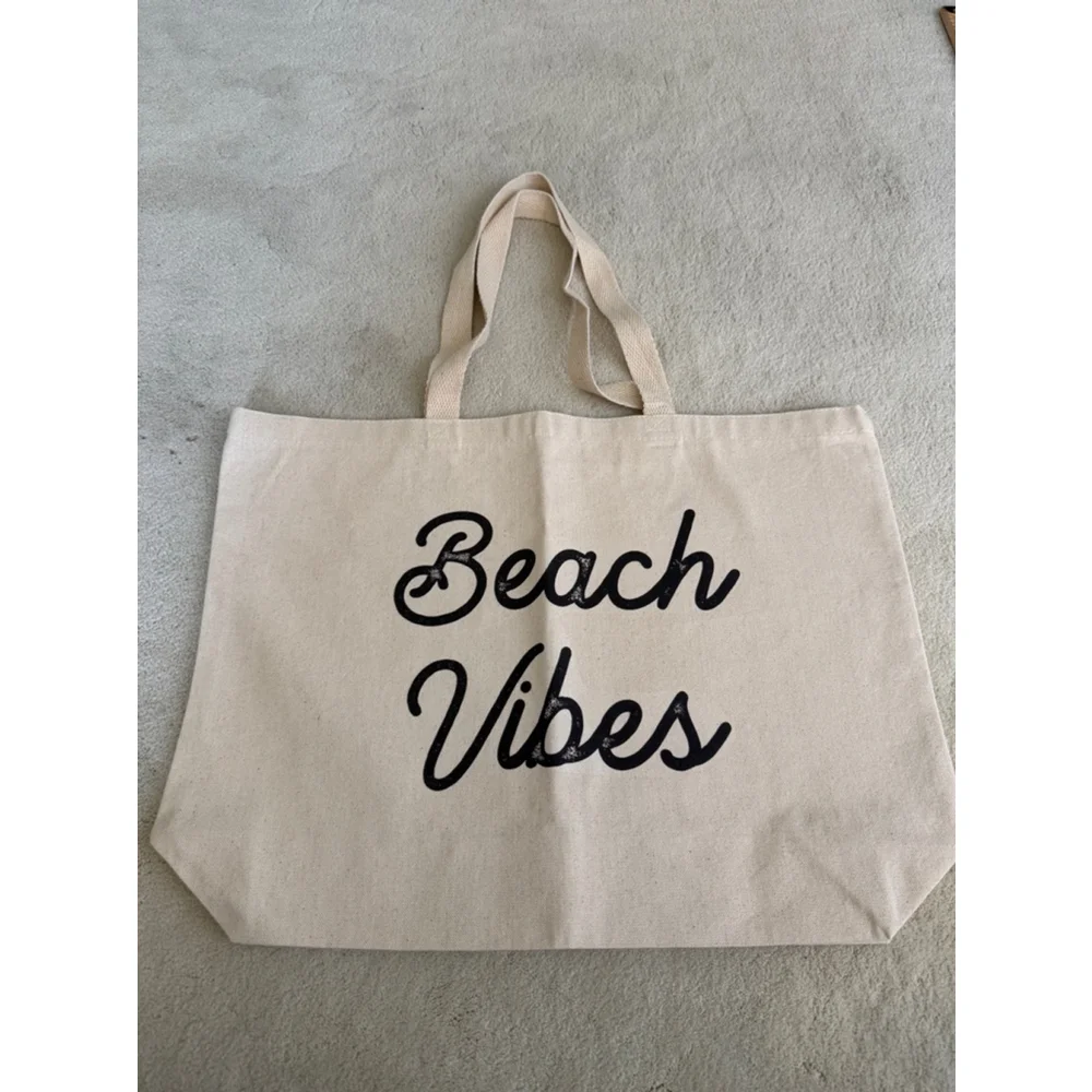 Beach Vibes Canvas Tote Bag OS Beige